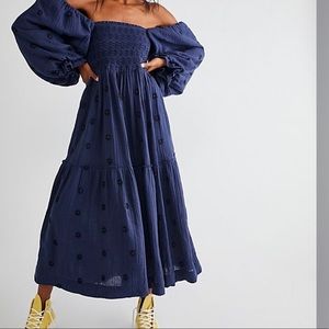 Free People Dahlia embroidered smocked maxi Dress